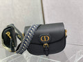 Dior Large Bobby Bag M9320 Black Grained Calfskin with Blue Strap