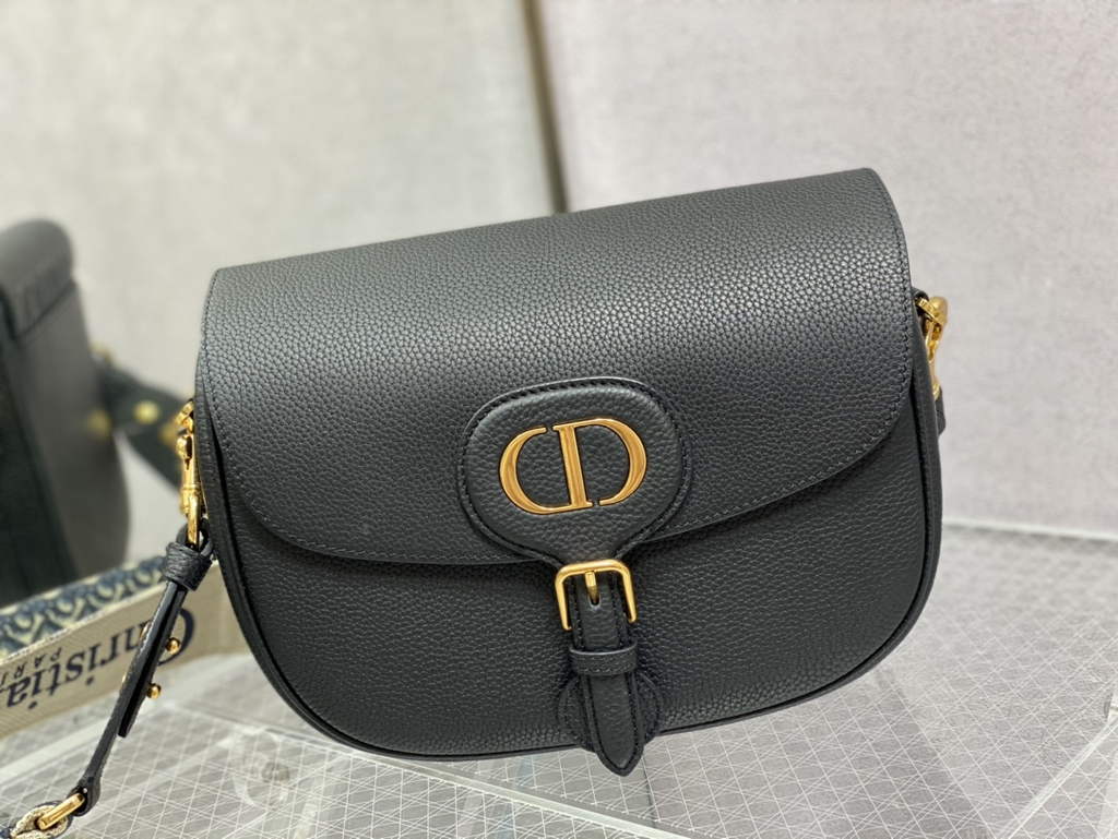 Dior Large Bobby Bag M9320 Black Grained Calfskin with Blue Strap - Default Title - View 2