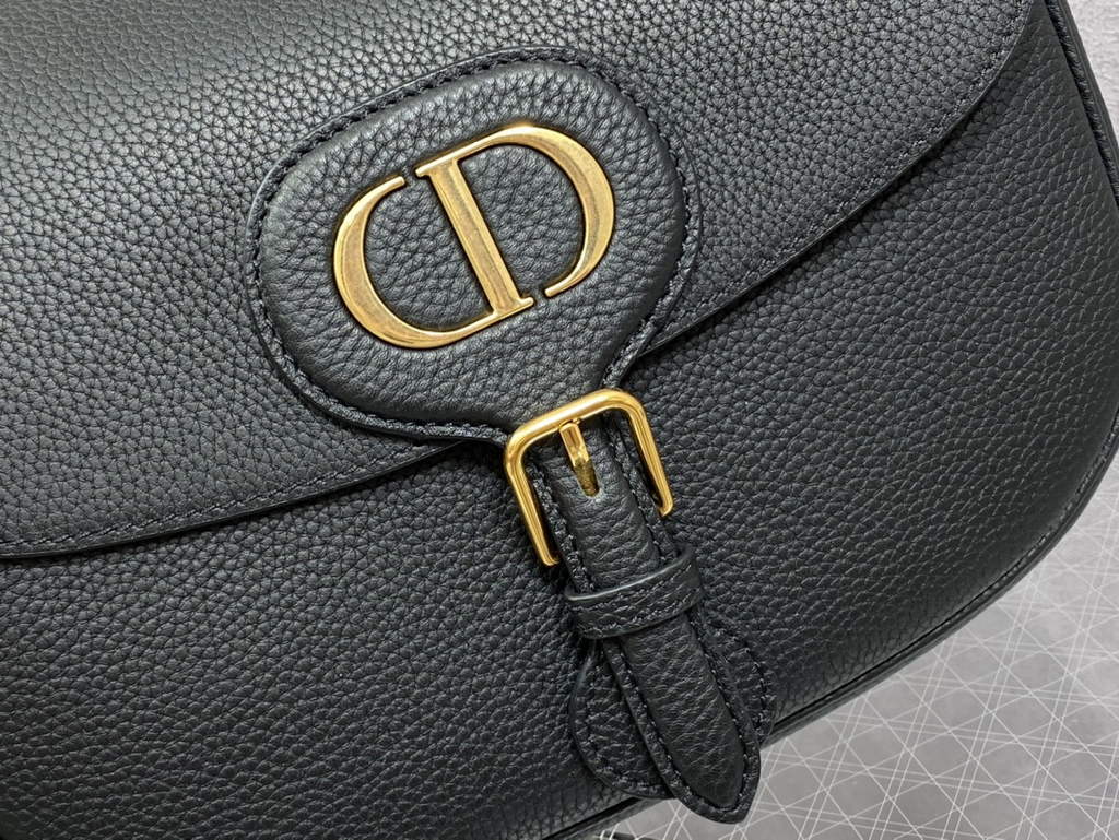 Dior Large Bobby Bag M9320 Black Grained Calfskin with Blue Strap - Default Title - View 3