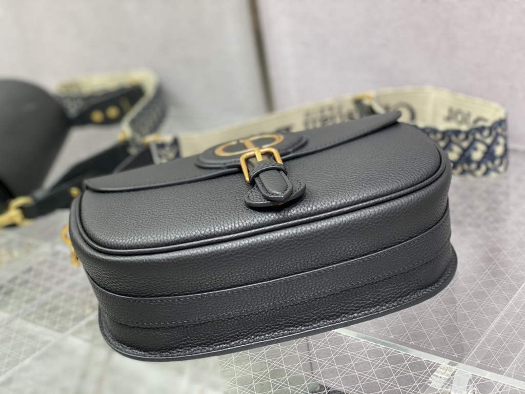 Dior Large Bobby Bag M9320 Black Grained Calfskin with Blue Strap - Default Title - View 5