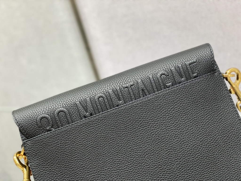Dior Large Bobby Bag M9320 Black Grained Calfskin with Blue Strap