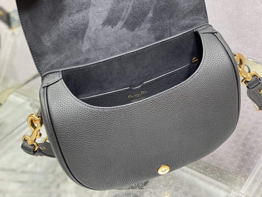 Dior Large Bobby Bag M9320 Black Grained Calfskin with Blue Strap