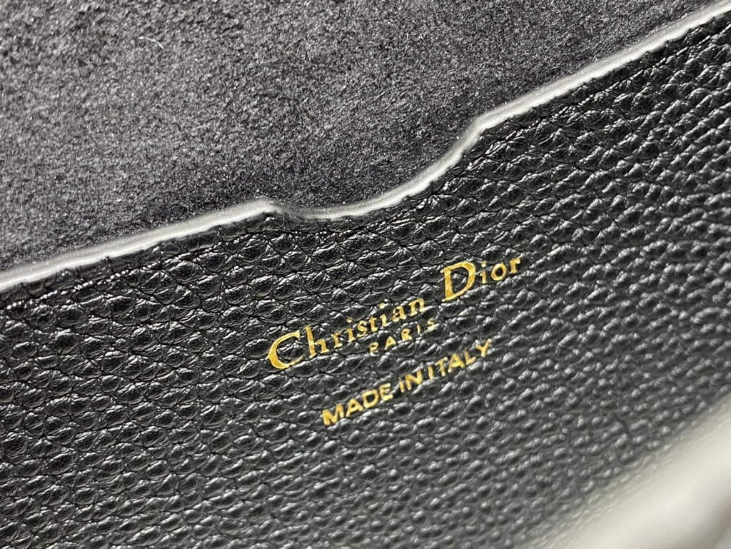 Dior Large Bobby Bag M9320 Black Grained Calfskin with Blue Strap
