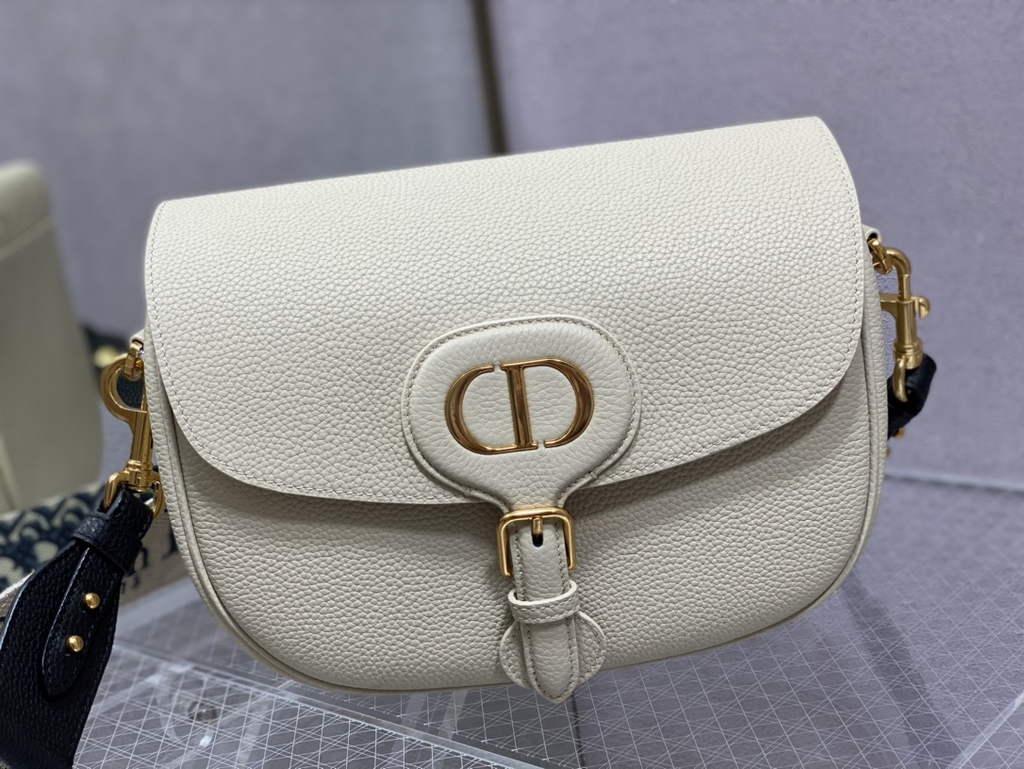 Dior Large Bobby Bag M9320 Beige Grained Calfskin with Blue Strap - Default Title - View 2