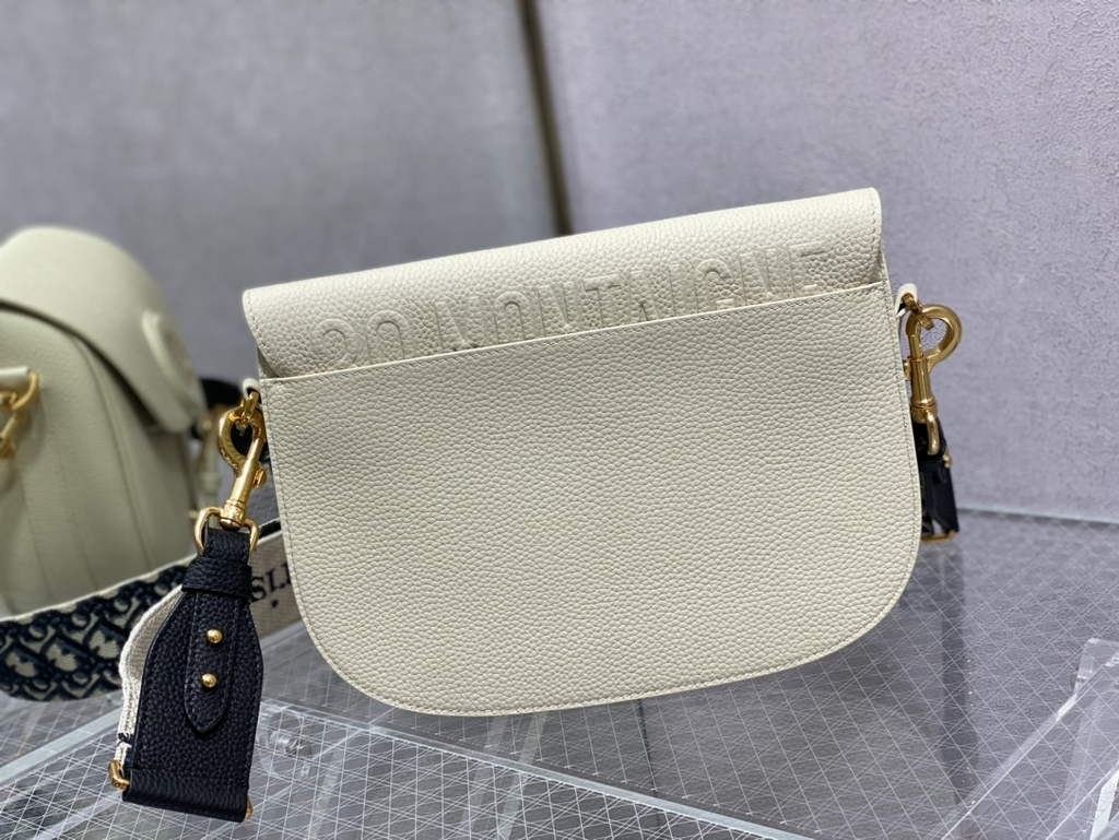 Dior Large Bobby Bag M9320 Beige Grained Calfskin with Blue Strap - Default Title - View 4