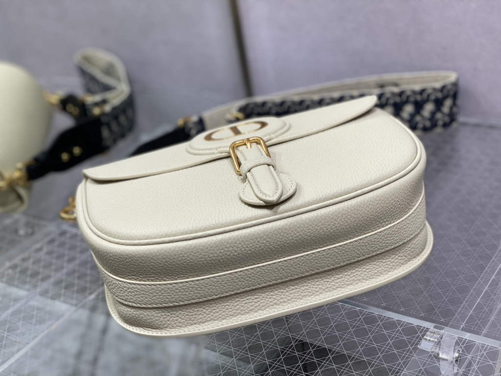 Dior Large Bobby Bag M9320 Beige Grained Calfskin with Blue Strap