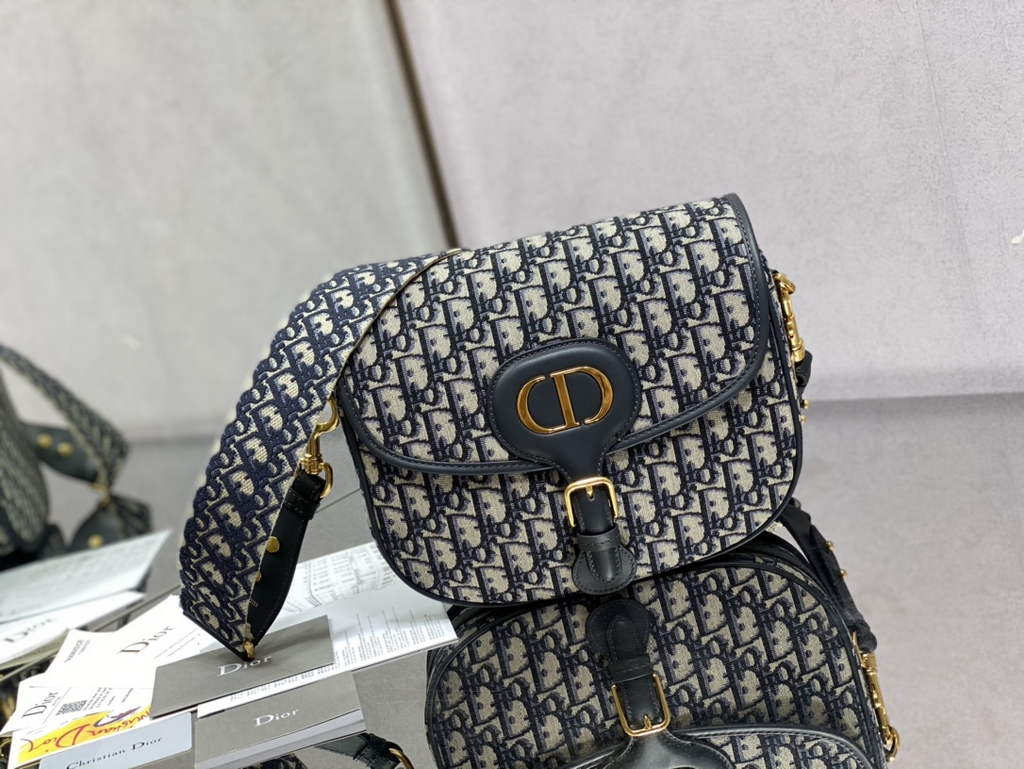 Dior Large Bobby Bag M9320 Blue Oblique Jacquard with Strap