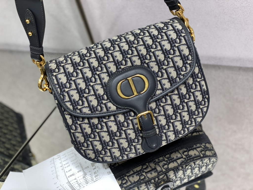 Dior Large Bobby Bag M9320 Blue Oblique Jacquard with Strap - Default Title - View 2