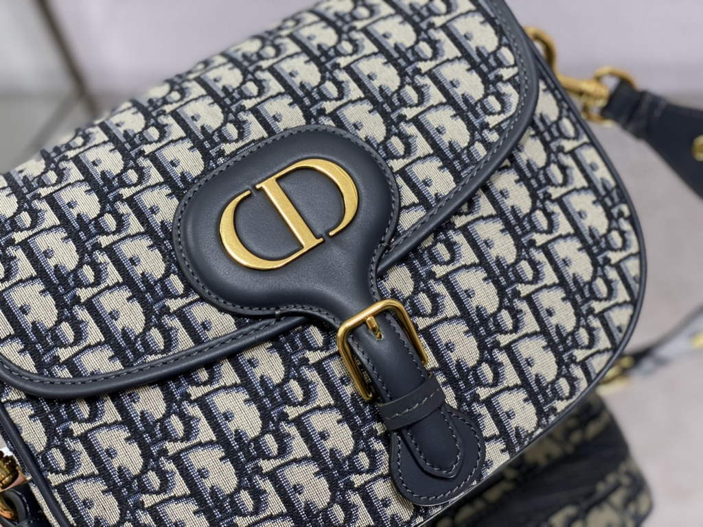 Dior Large Bobby Bag M9320 Blue Oblique Jacquard with Strap - Default Title - View 3