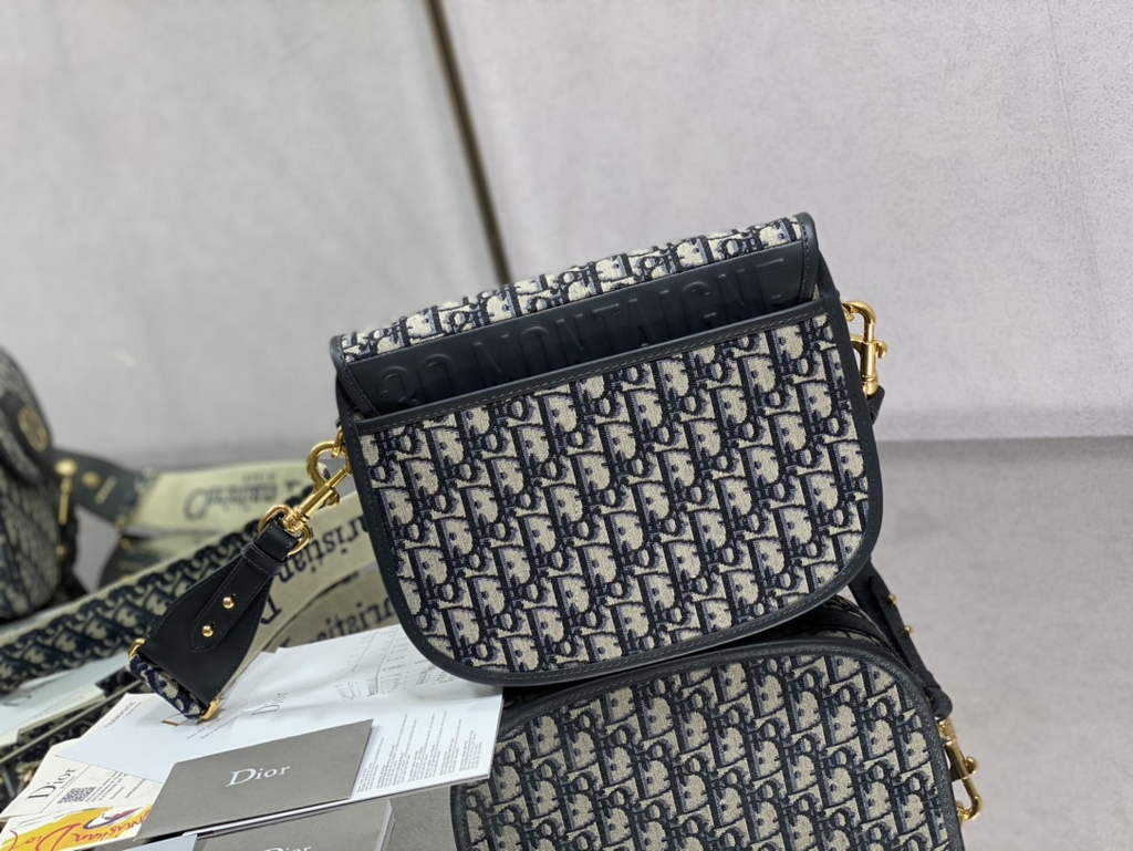 Dior Large Bobby Bag M9320 Blue Oblique Jacquard with Strap - Default Title - View 4