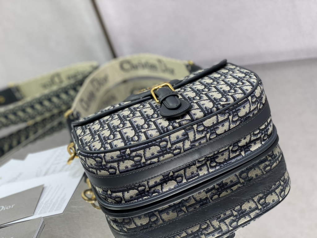 Dior Large Bobby Bag M9320 Blue Oblique Jacquard with Strap - Default Title - View 5
