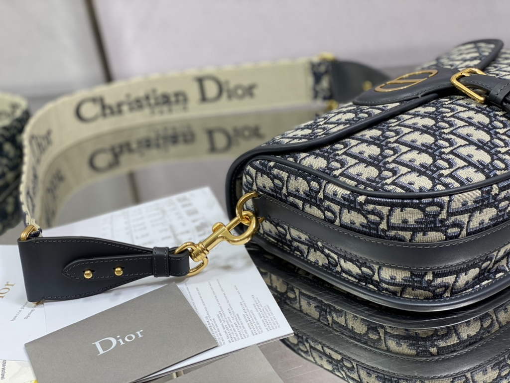Dior Large Bobby Bag M9320 Blue Oblique Jacquard with Strap