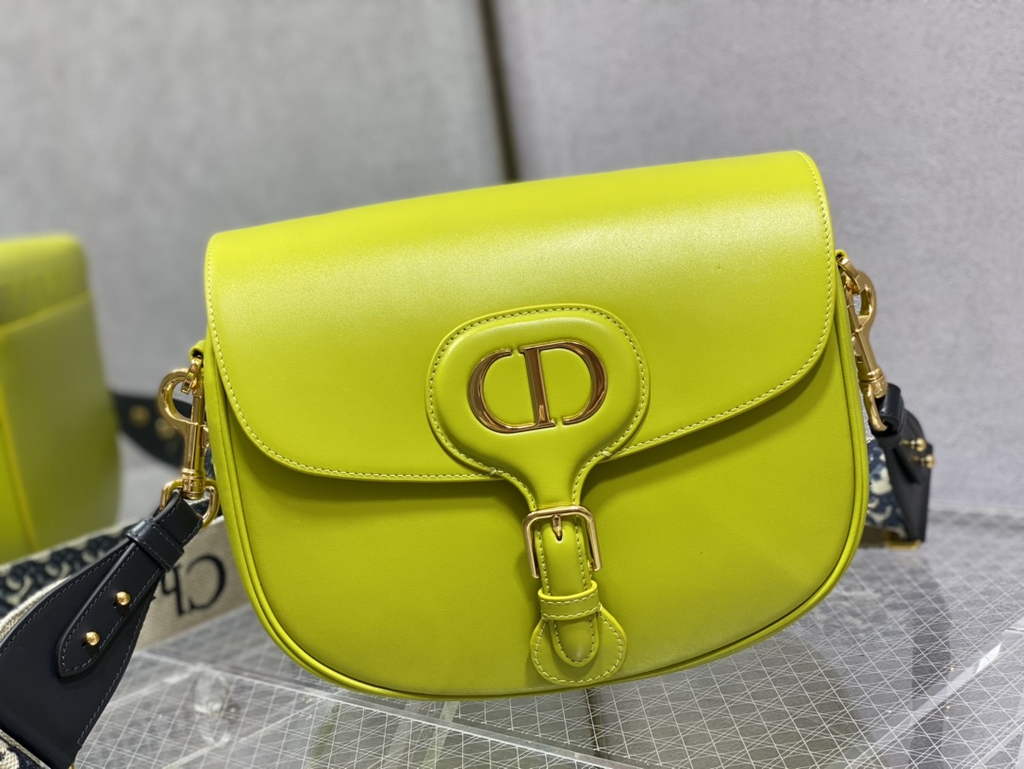 Dior Large Bobby Bag M9320 Yellow Box Calfskin with Blue Oblique Strap - Default Title - View 2
