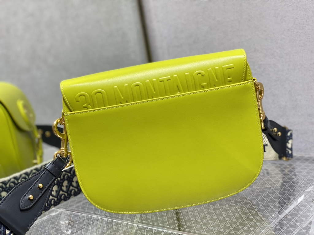 Dior Large Bobby Bag M9320 Yellow Box Calfskin with Blue Oblique Strap - Default Title - View 4