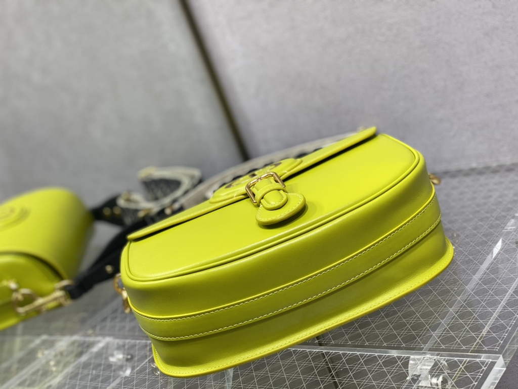 Dior Large Bobby Bag M9320 Yellow Box Calfskin with Blue Oblique Strap - Default Title - View 6
