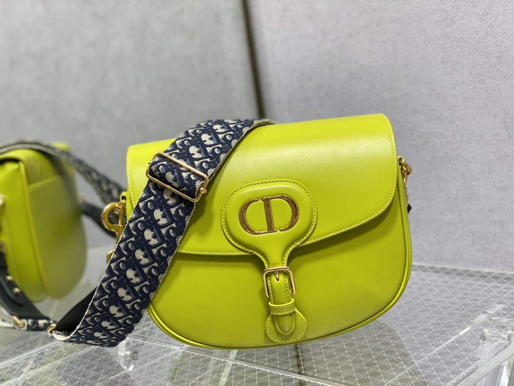 Dior Large Bobby Bag M9320 Yellow Box Calfskin with Blue Oblique Strap - Default Title - View 1