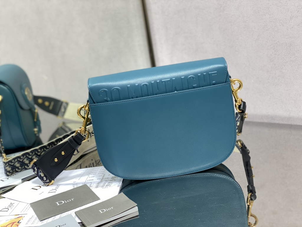 Dior Large Bobby Bag M9320 Dark Blue Box Calfskin with Blue Oblique Strap - Default Title - View 4