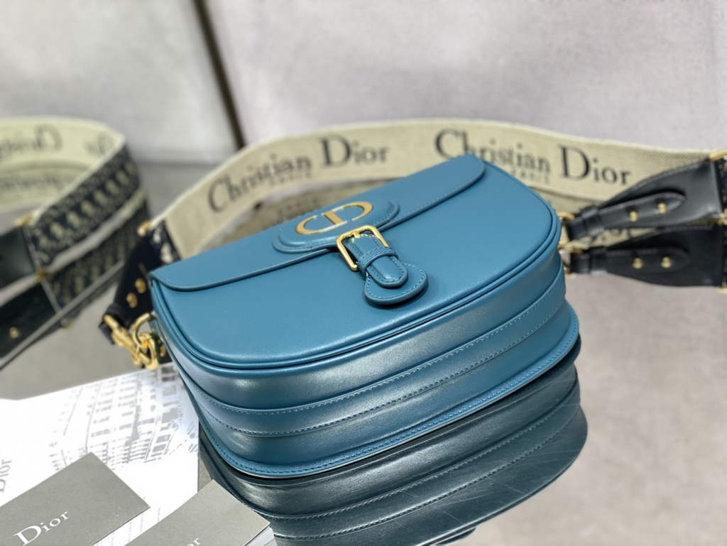 Dior Large Bobby Bag M9320 Dark Blue Box Calfskin with Blue Oblique Strap - Default Title - View 5