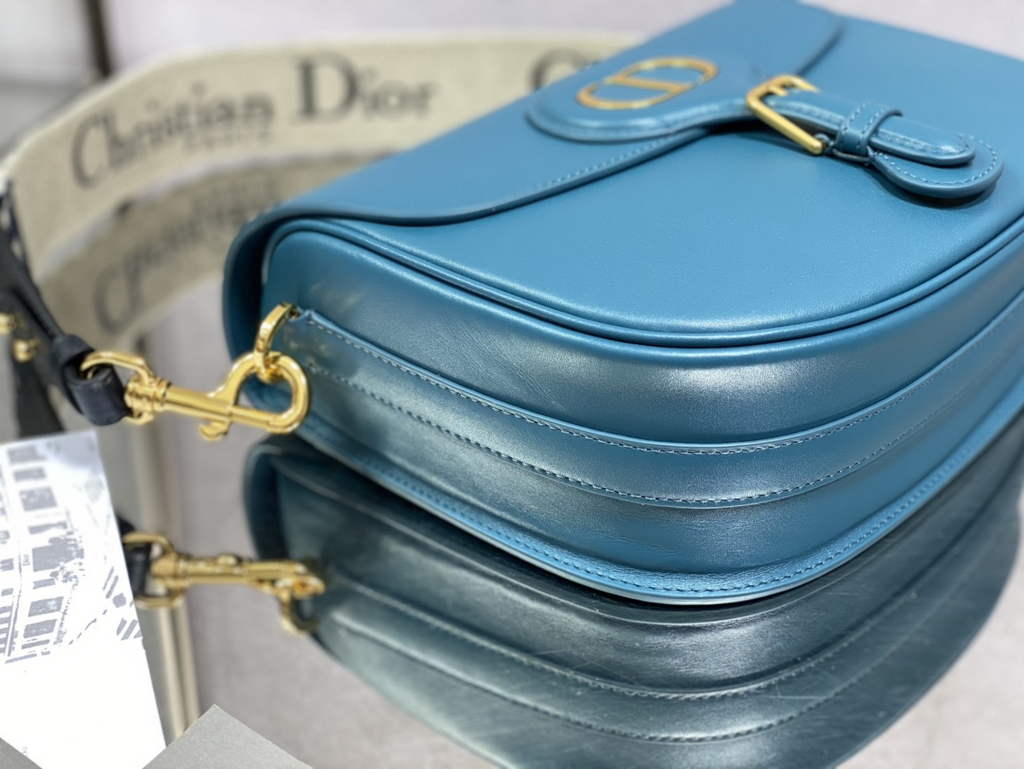 Dior Large Bobby Bag M9320 Dark Blue Box Calfskin with Blue Oblique Strap - Default Title - View 6
