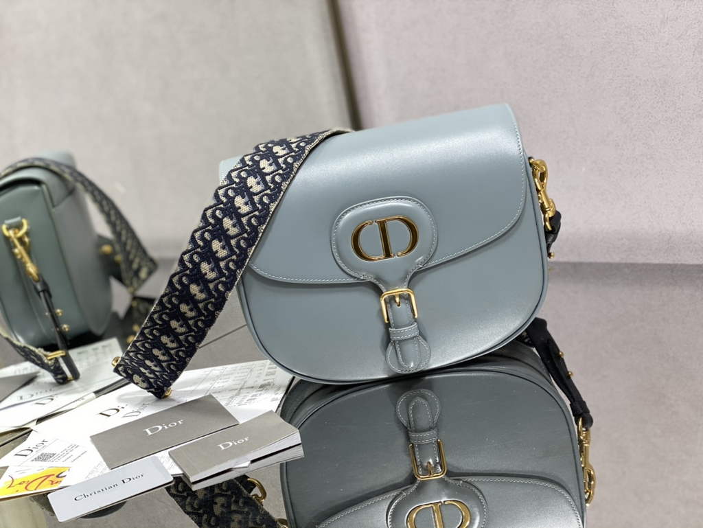 Dior Large Bobby Bag M9320 Blue Box Calfskin with Blue Oblique Strap - Default Title - View 1