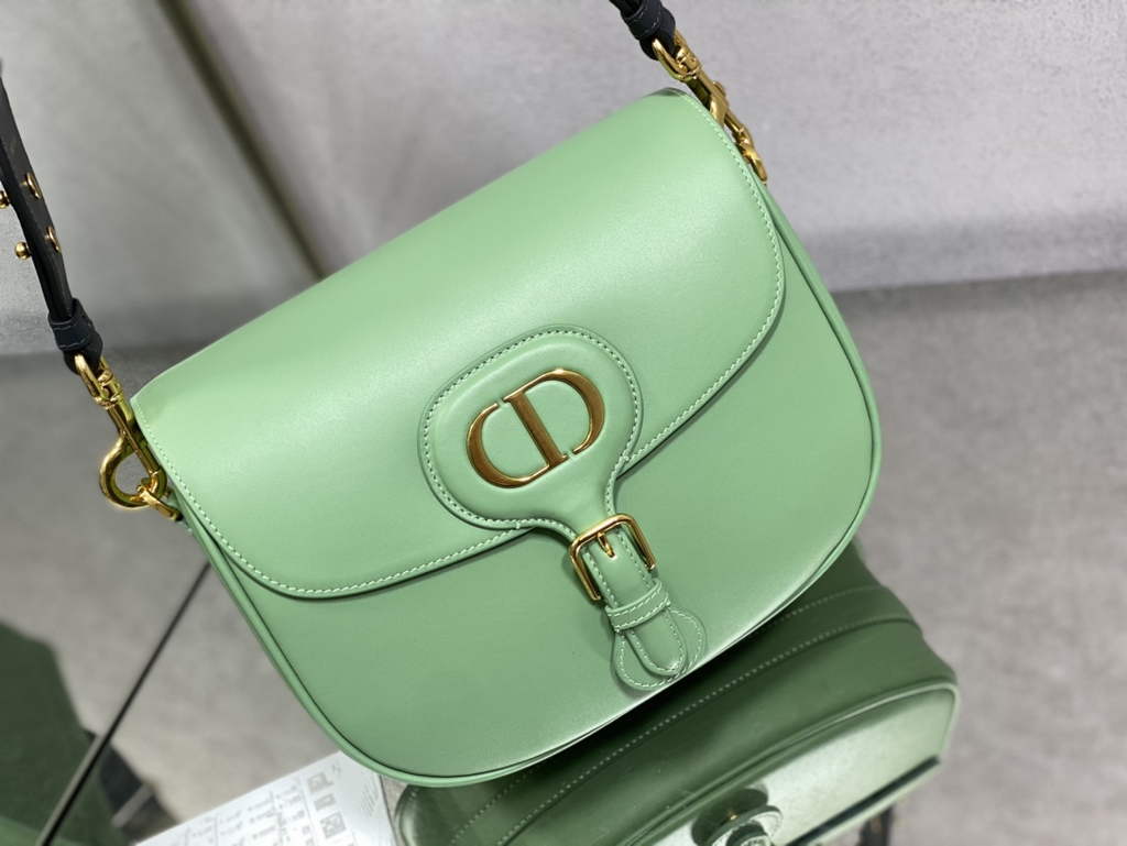 Dior Large Bobby Bag M9320 Green Box Calfskin with Blue Oblique Strap - Default Title - View 2