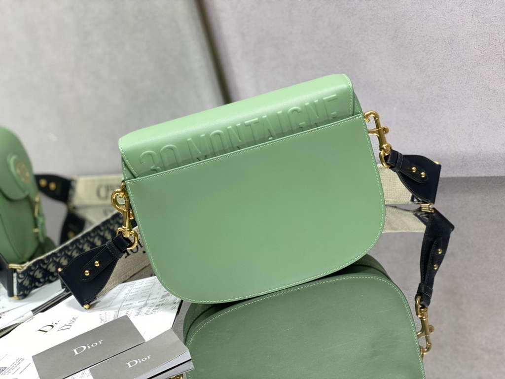 Dior Large Bobby Bag M9320 Green Box Calfskin with Blue Oblique Strap - Default Title - View 4