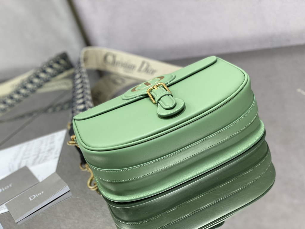 Dior Large Bobby Bag M9320 Green Box Calfskin with Blue Oblique Strap - Default Title - View 5