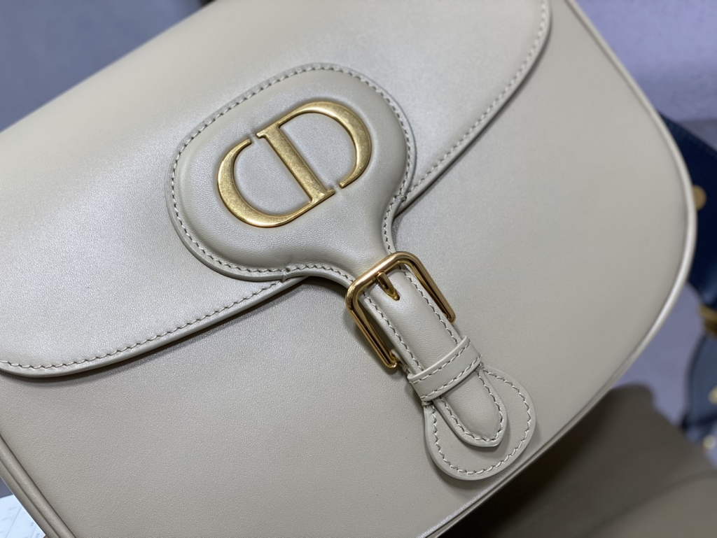 Dior Large Bobby Bag M9320 Beige Box Calfskin with Blue Oblique Strap - Default Title - View 3