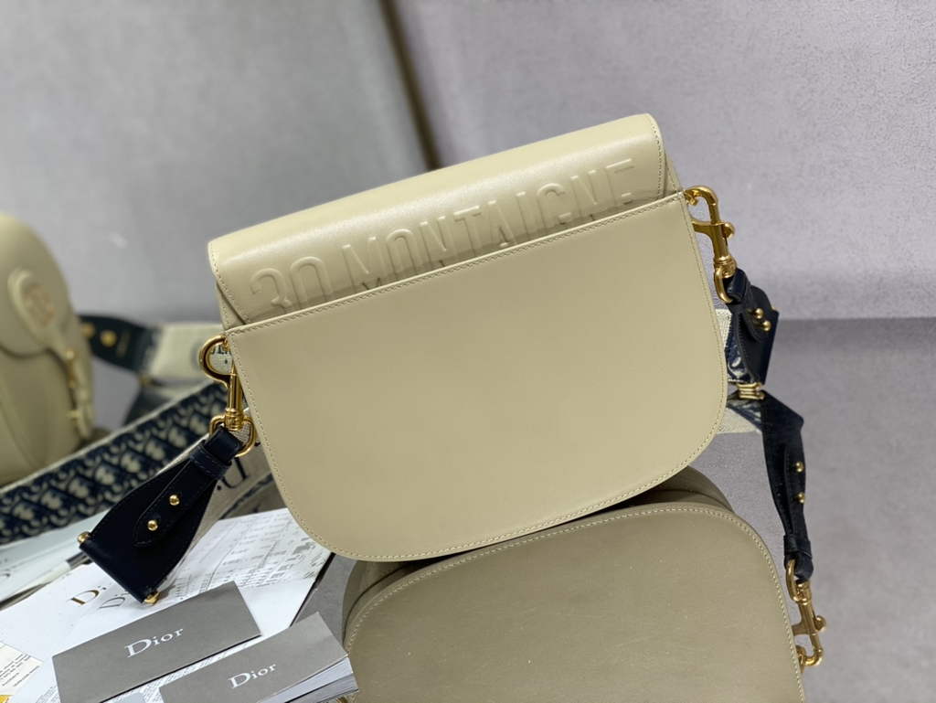 Dior Large Bobby Bag M9320 Beige Box Calfskin with Blue Oblique Strap - Default Title - View 4