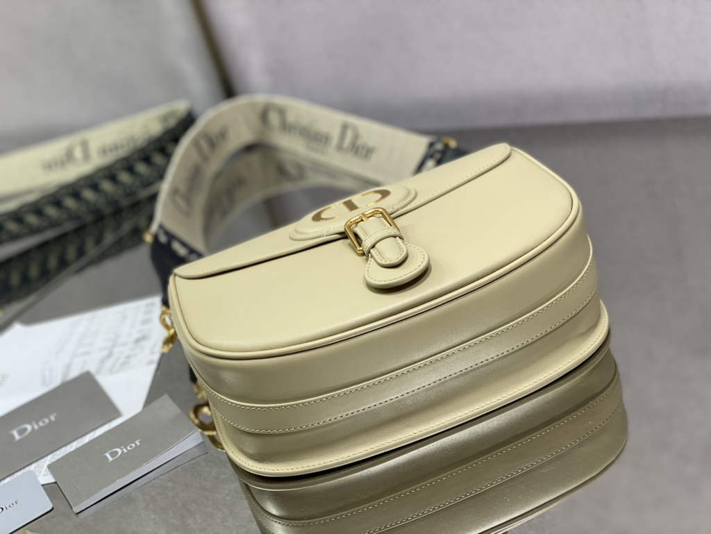 Dior Large Bobby Bag M9320 Beige Box Calfskin with Blue Oblique Strap - Default Title - View 5