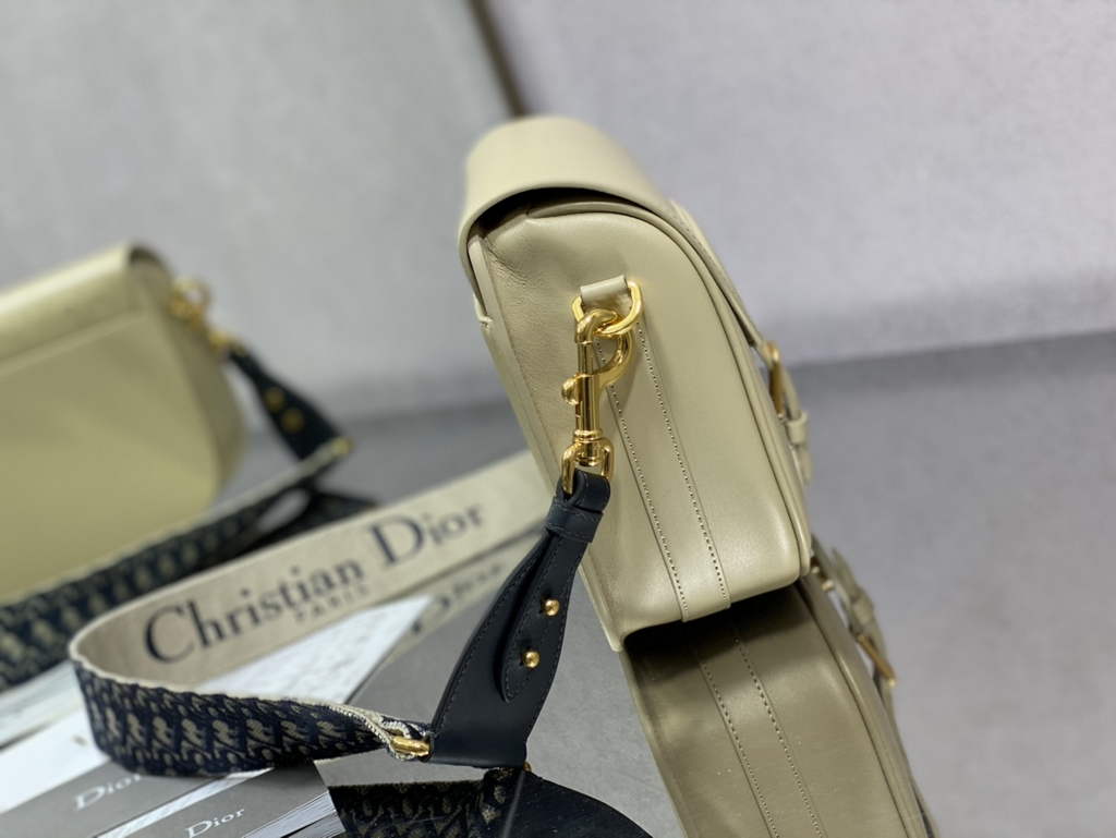 Dior Large Bobby Bag M9320 Beige Box Calfskin with Blue Oblique Strap - Default Title - View 6