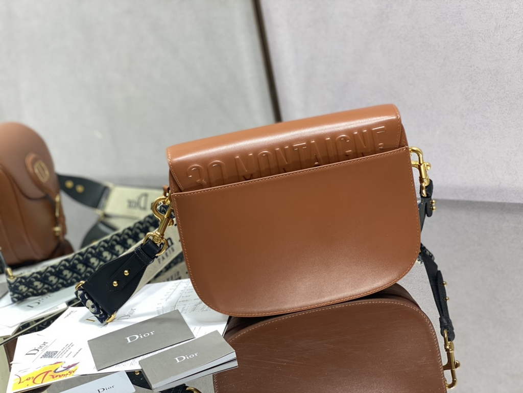 Dior Large Bobby Bag M9320 Brown Box Calfskin with Blue Oblique Strap - Default Title - View 4