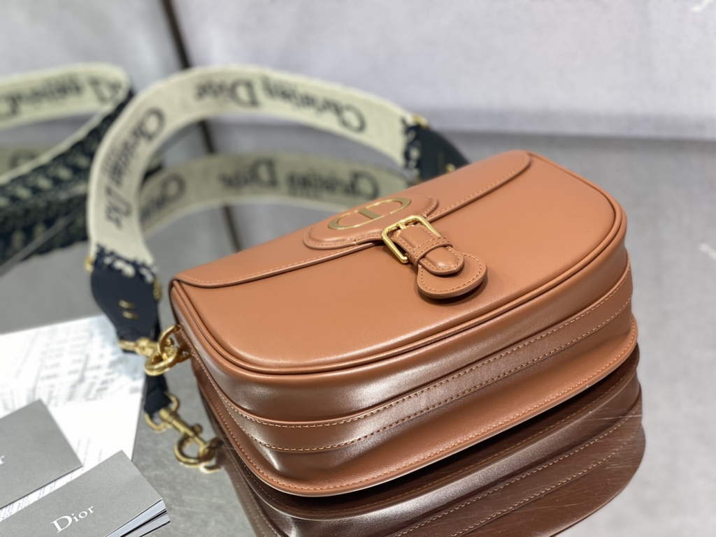 Dior Large Bobby Bag M9320 Brown Box Calfskin with Blue Oblique Strap - Default Title - View 5