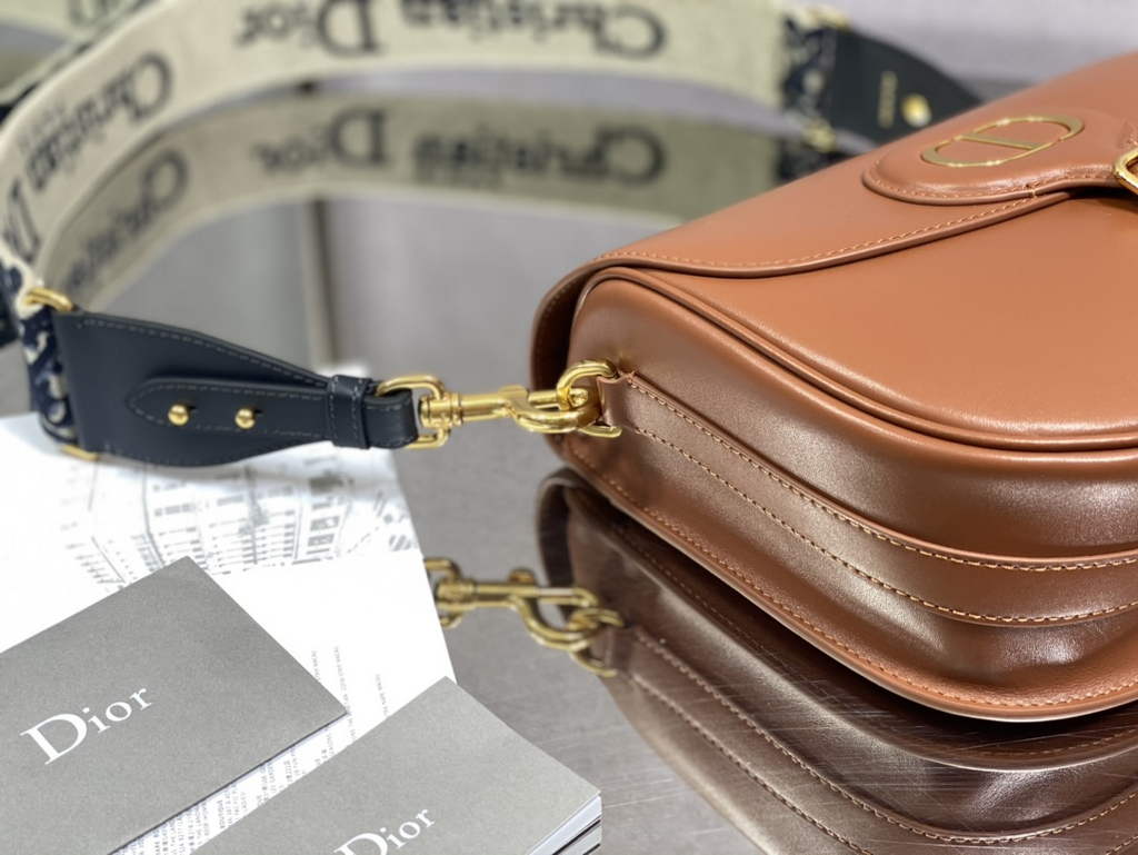 Dior Large Bobby Bag M9320 Brown Box Calfskin with Blue Oblique Strap - Default Title - View 6