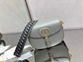 Dior Large Bobby Bag M9320 Gray Box Calfskin with Blue Oblique Strap - Default Title - View 1