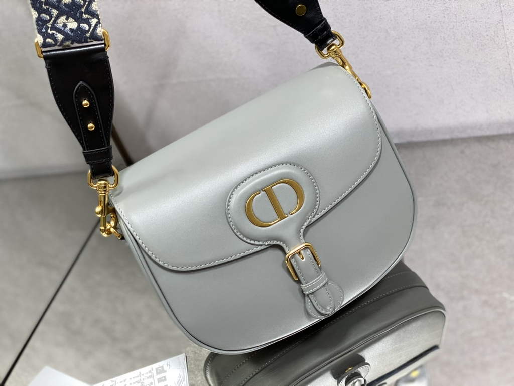 Dior Large Bobby Bag M9320 Gray Box Calfskin with Blue Oblique Strap - Default Title - View 2