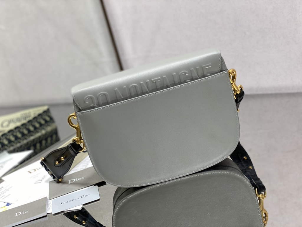 Dior Large Bobby Bag M9320 Gray Box Calfskin with Blue Oblique Strap - Default Title - View 4
