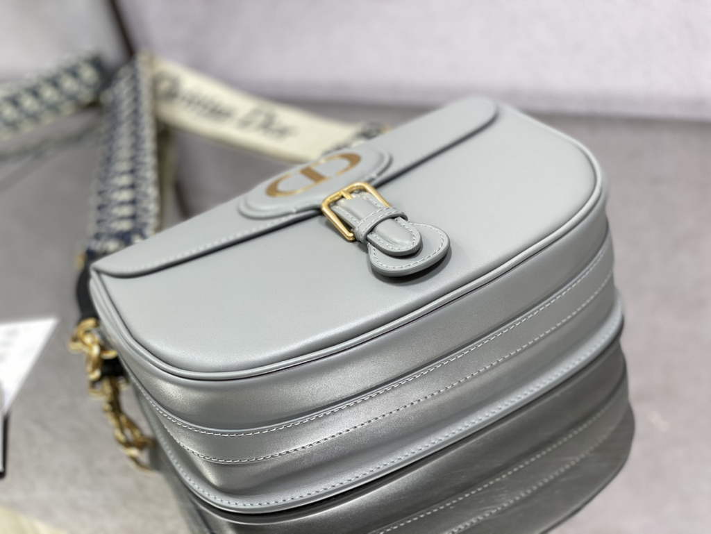 Dior Large Bobby Bag M9320 Gray Box Calfskin with Blue Oblique Strap - Default Title - View 5
