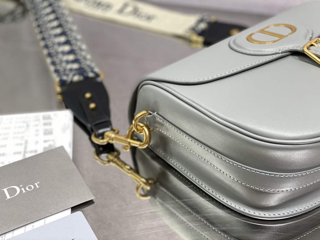 Dior Large Bobby Bag M9320 Gray Box Calfskin with Blue Oblique Strap - Default Title - View 6