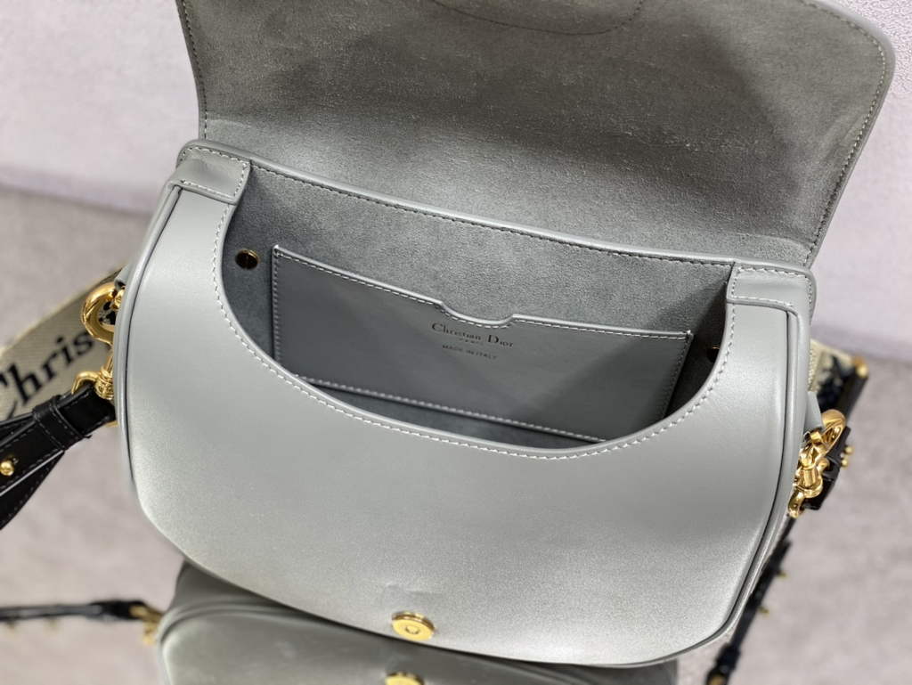 Dior Large Bobby Bag M9320 Gray Box Calfskin with Blue Oblique Strap - Default Title - View 8
