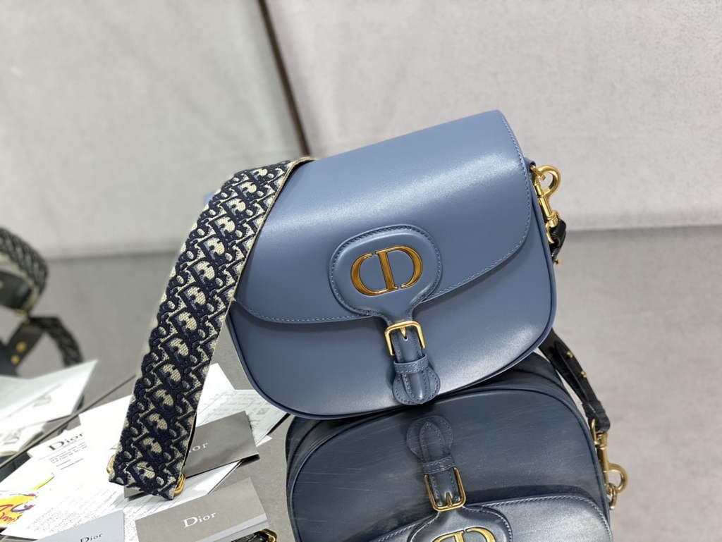 Dior Large Bobby Bag M9320 Box Blue Calfskin with Blue Oblique Strap - Default Title - View 1