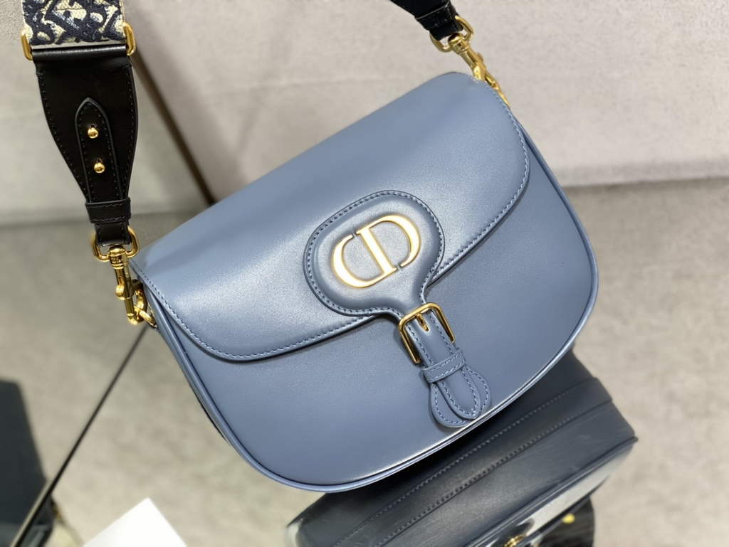 Dior Large Bobby Bag M9320 Box Blue Calfskin with Blue Oblique Strap - Default Title - View 2