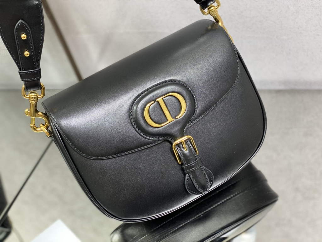 Dior Large Bobby Bag M9320 Black Box Calfskin with Blue Oblique Strap - Default Title - View 2