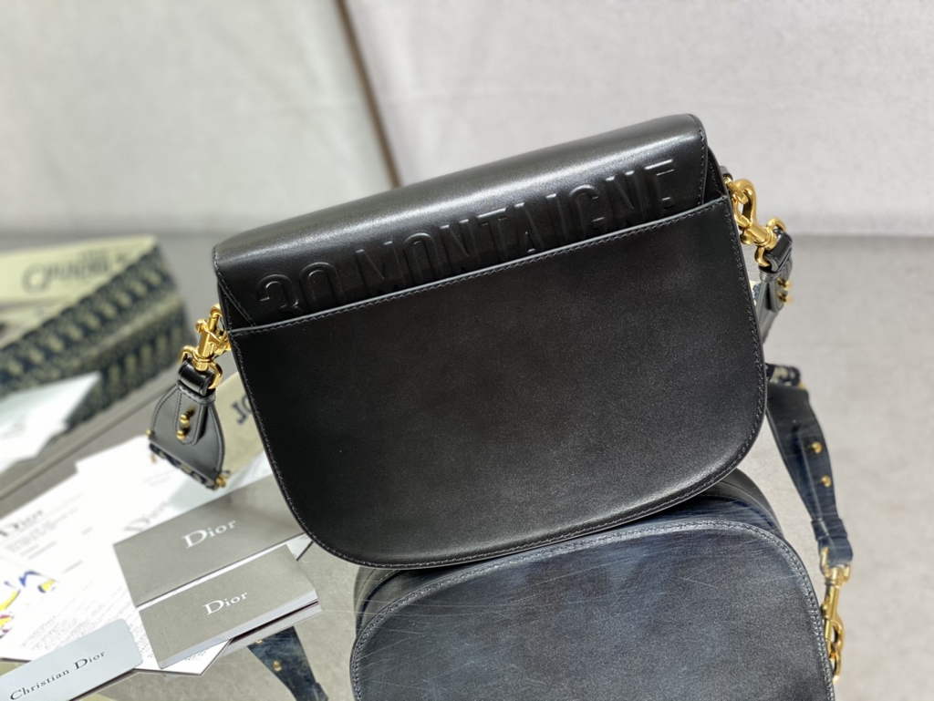 Dior Large Bobby Bag M9320 Black Box Calfskin with Blue Oblique Strap - Default Title - View 4