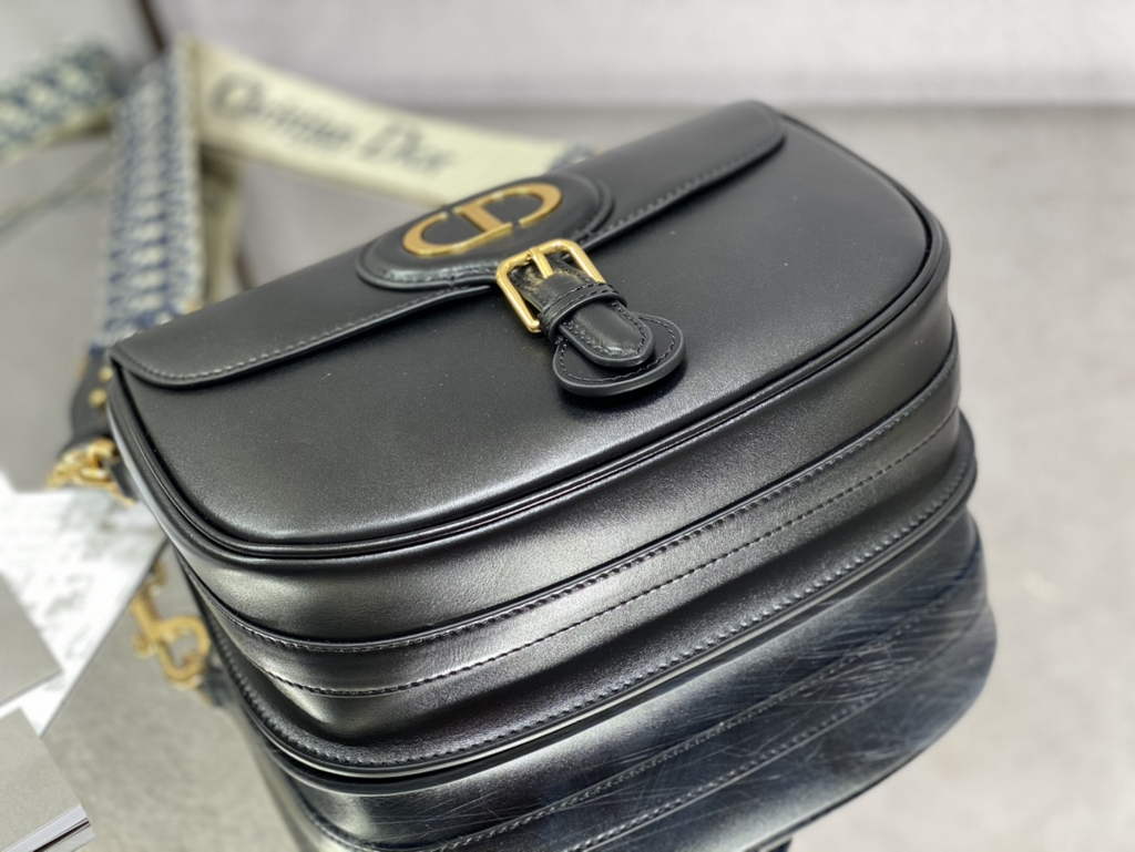 Dior Large Bobby Bag M9320 Black Box Calfskin with Blue Oblique Strap - Default Title - View 5