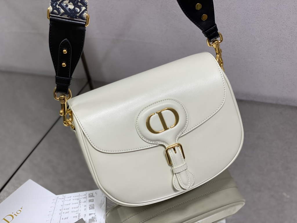 Dior Large Bobby Bag M9320 White Box Calfskin with Blue Oblique Strap - Default Title - View 2