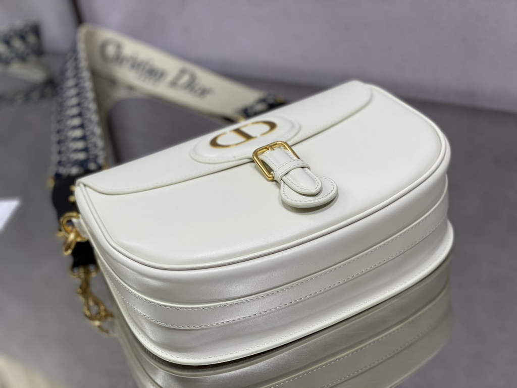Dior Large Bobby Bag M9320 White Box Calfskin with Blue Oblique Strap - Default Title - View 5