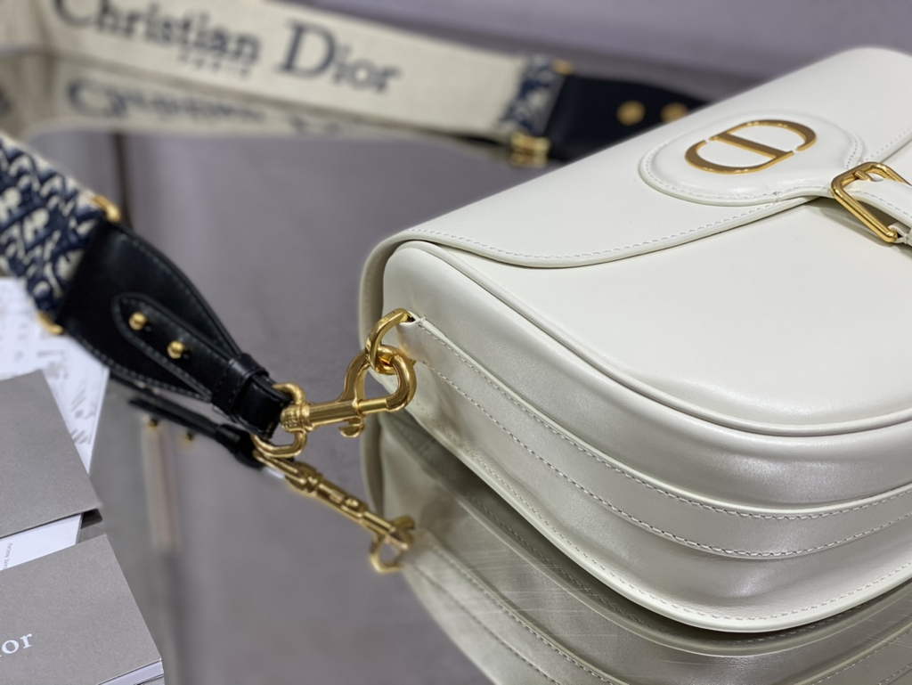 Dior Large Bobby Bag M9320 White Box Calfskin with Blue Oblique Strap - Default Title - View 6