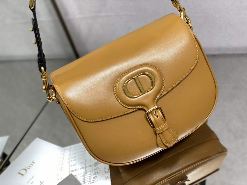 Dior Large Bobby Bag M9320 Tan Box Calfskin with Blue Oblique Strap - Default Title - View 2