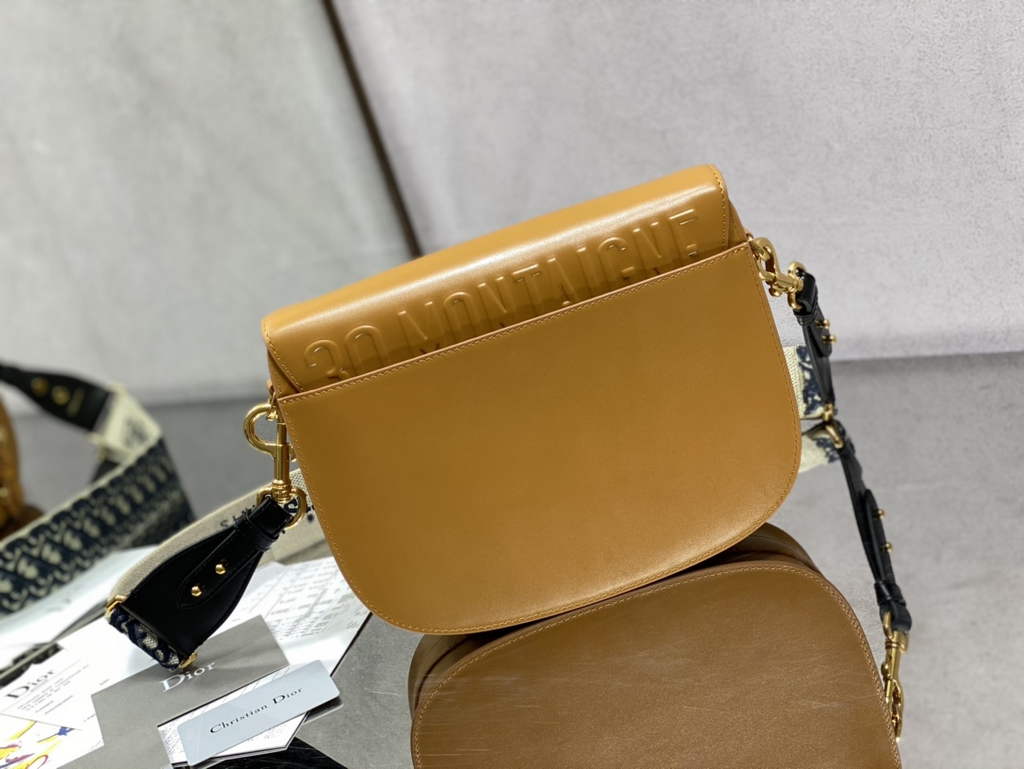 Dior Large Bobby Bag M9320 Tan Box Calfskin with Blue Oblique Strap - Default Title - View 4